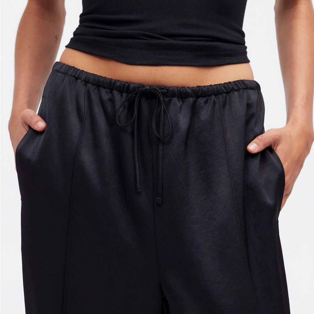 Madewell Black Satin Drawstring Wide-Leg Pants - Picture 8 of 8
